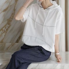 여자 드로우코드 썸머 박시핏 반팔후드티 티셔츠