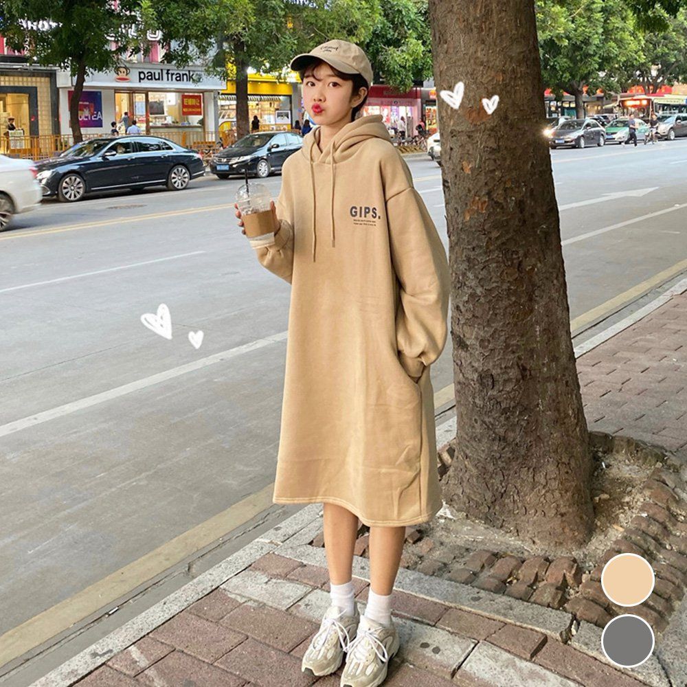 여성 귀여운 외출 스타일 두툼한 후드 원피스 [WAEFA71]