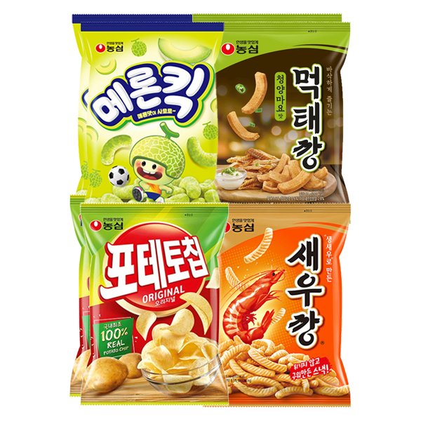 농심 새우깡 90g 2봉+포테토칩 60g 2봉+먹태깡 60g 2봉+메론킥 60g 2봉