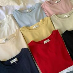 여성 베이직 반팔티 무지 데일리 라운드넥 여름 코튼 면 반팔 티셔츠