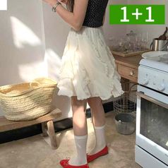 1+1 캉캉치마 미디스커트 여성 플레어 밴딩 A라인