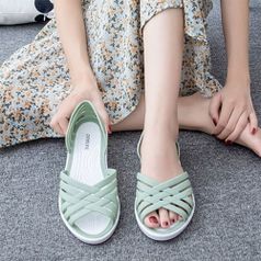 여자 SS 평평한 위빙 크로스 젤리슈즈 엷은 샌들