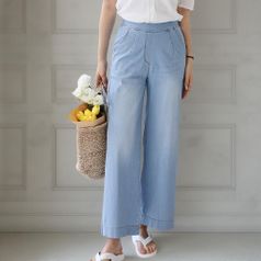 여자 여름 뒷밴딩 스판 일자핏 워싱 청바지