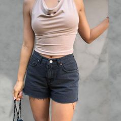 여자 여름 흑청 블랙진 핫팬츠 워터밤 청반바지