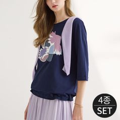 데미언 프린팅 여성 라운드 티블라우스 4종세트
