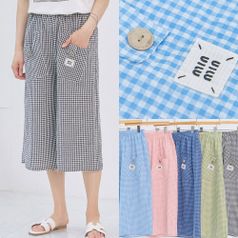 마미소 포켓 체크 7부 바지 여름 지지미 면70 주머니 귀여운 엄마 할머니 빅사이즈 40 60 마담 중년 여성 옷