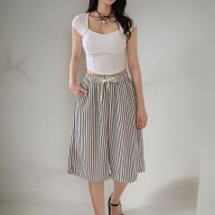 여성 버뮤다 하프 팬츠 단가라 고무줄 짧은 SS 반바지