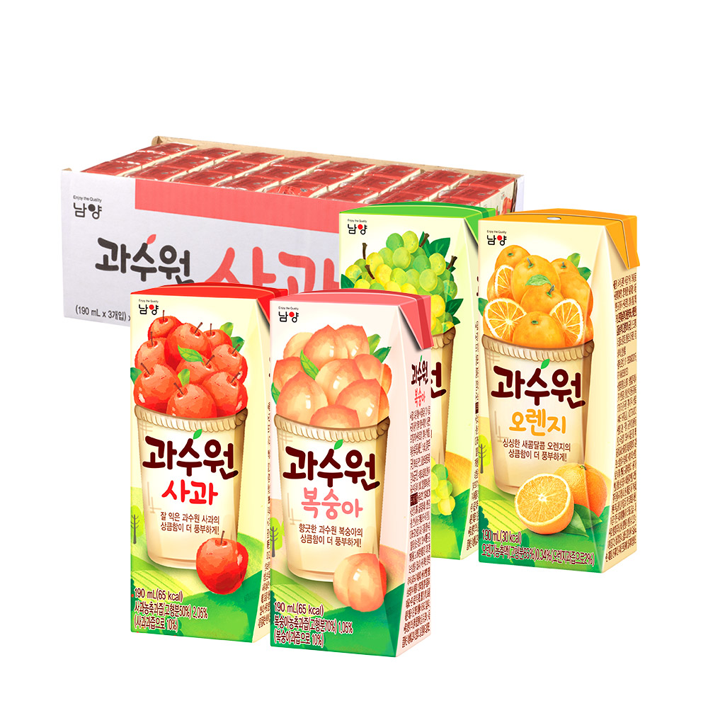 남양 과수원 사과/청포도/복숭아/오렌지 190ml 24팩 과일주스