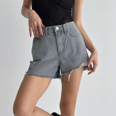 여자 구제 허벅지컷팅 그레이진 언발 여름 청반바지