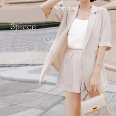 LnD 여름 쿨 소프트 3종 정장 세트 자켓 나시 반바지 세미 3피스 여성