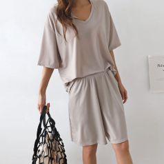 까르죠아 브이넥 반바지 투피스 세트 상하의 미시 여름 쿨 썸머