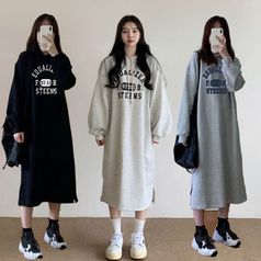 여성 루즈핏 영문 롱 캐주얼 후드 원피스 WLD-WDR-SIS710