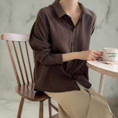 여성 대형 사이즈 가을 셔츠 오피스 스타일 슬릿 뒷리본 블라우스