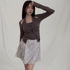 |KHT9B6A|여성 홀터넥 슬림핏 레이온 니트 레이어드 탑