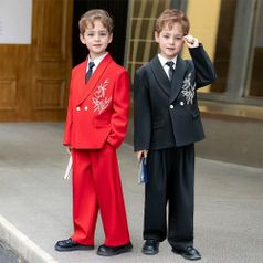 (대여) 브레스티드 대나무 자수 오버핏 턱시도 정장