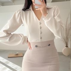 여자 V넥 소매 스타일 탱크 벌룬 블라우스