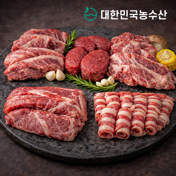 [대한민국농수산] 대용량 소고기모듬 안심살, 업진살, 갈비살, 척아이롤등심, 우삼겹 5종 1kg(200g*5팩)