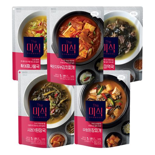 The미식 황태콩나물국+묵은지두부김치찌개+소고기미역국+시래기된장국+우렁된장찌개5%쿠폰+구매 후 3천원 적립