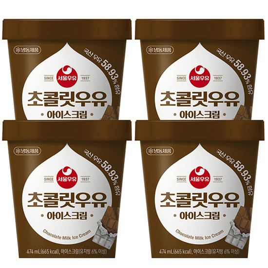 서울우유 초콜릿우유 아이스크림 474mlx4개