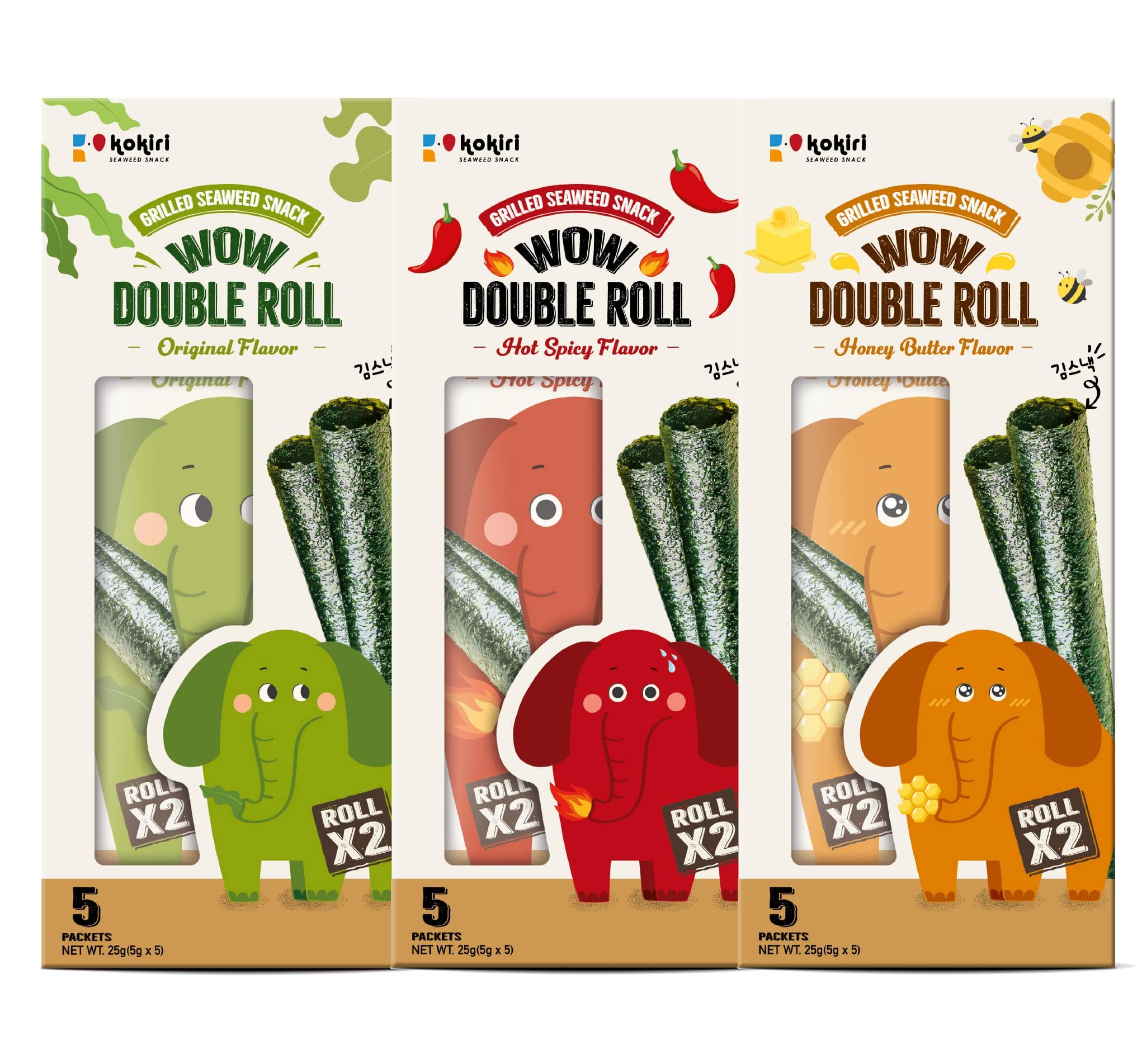 [병행][코끼리] 기획전/와우 더블롤 25g(5g x 5EA) x 3BOX / 오리지널, 핫스파이시에스시디디 (10%할인+10%적립)