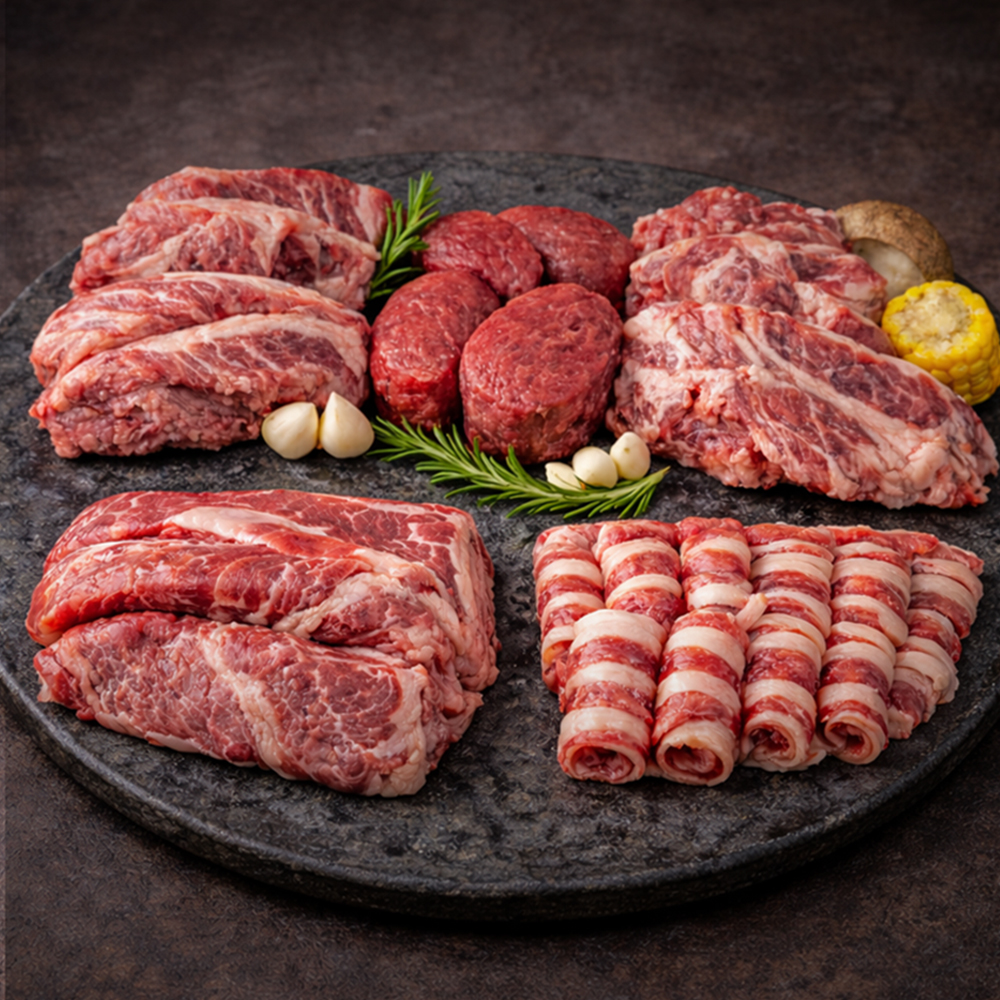 온가족 소고기 모둠한판 1kg (갈비살+업진살+등심+안심살+우삼겹)
