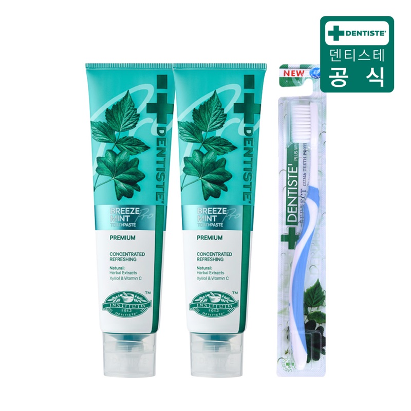 (최신상) 덴티스테 브리즈민트 프로(입냄새제거 불소치약) 180gX2+칫솔구매 후 3천원 적립