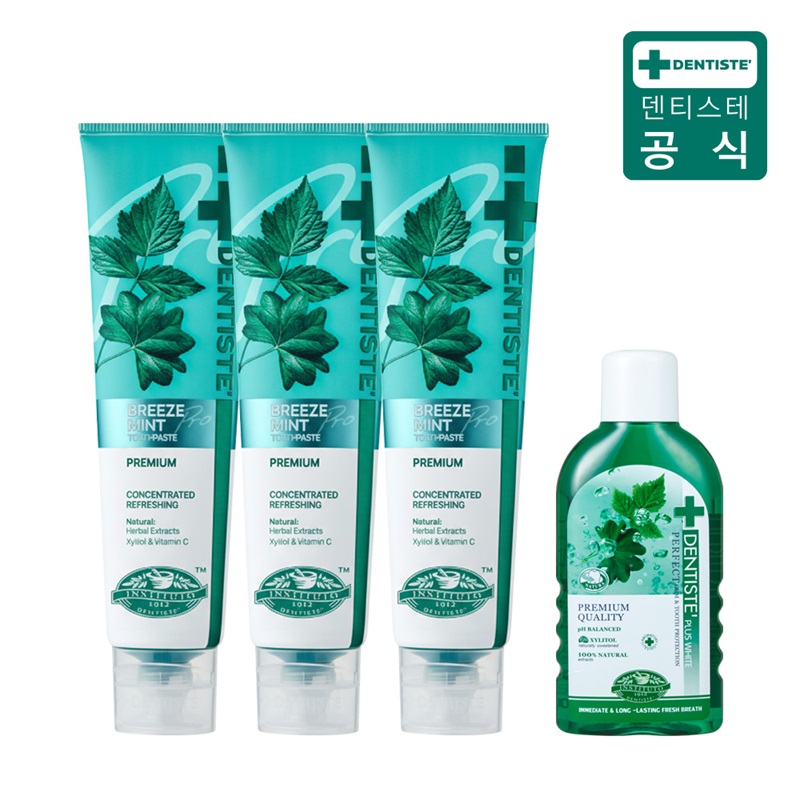 (최신상) 덴티스테 브리즈민트 프로(입냄새제거 불소치약) 180gX3+가글구매 후 3천원 적립