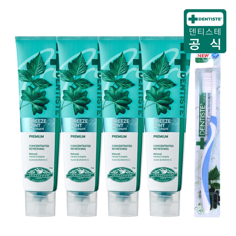 (최신상) 덴티스테 브리즈민트 프로(입냄새제거 불소치약) 180gX4+칫솔구매 후 3천원 적립