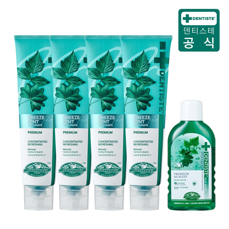 (최신상) 덴티스테 브리즈민트 프로(입냄새제거 불소치약) 180gX4+가글구매 후 3천원 적립