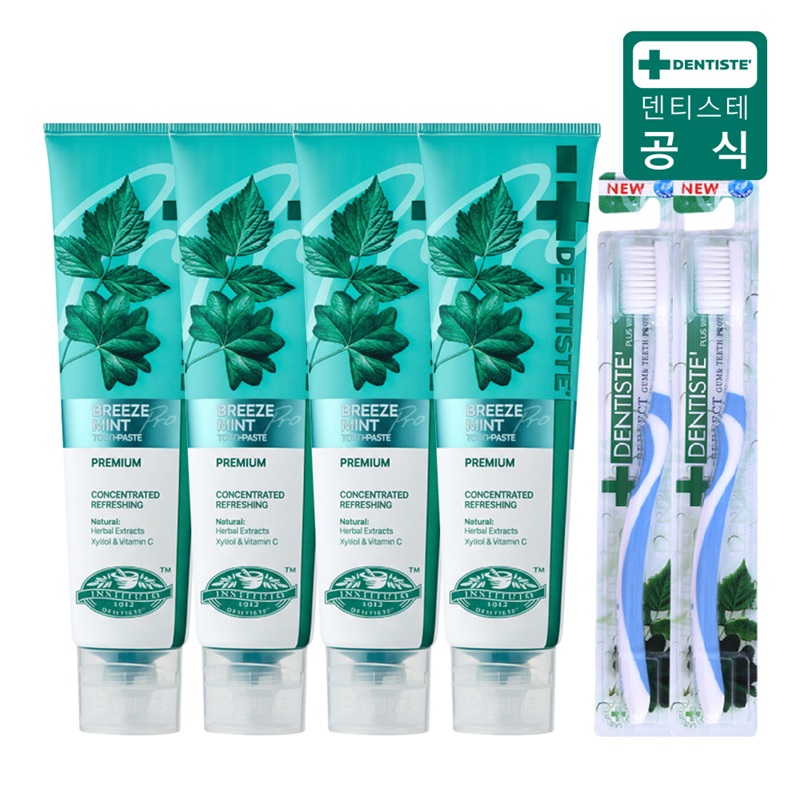 (최신상) 덴티스테 브리즈민트 프로(입냄새제거 불소치약) 180gX4+칫솔X2구매 후 3천원 적립