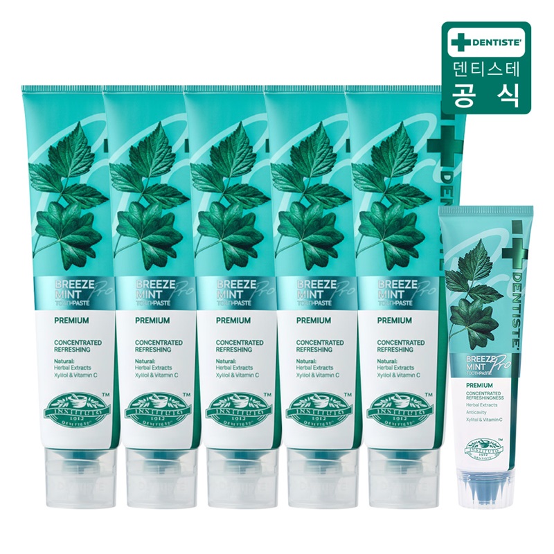 (최신상) 덴티스테 브리즈민트 프로(입냄새제거 불소치약) 180gX5+60g5%쿠폰+구매 후 3천원 적립