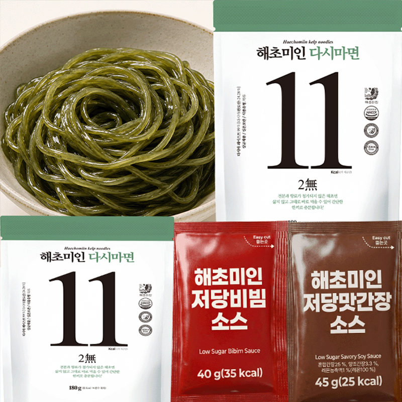 [해초미인] 다시마면 18인분 세트(다시마면X18개+저당 비빔소스X10개+저당 맛간장소스8개)5%쿠폰+구매 후 3천원 적립 2