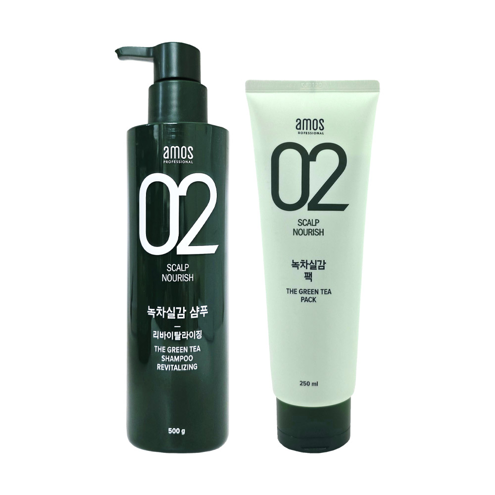 [etv][amos] 아모스 녹차실감 샴푸 리바이탈 라이징 500g+헤어 팩 250ml