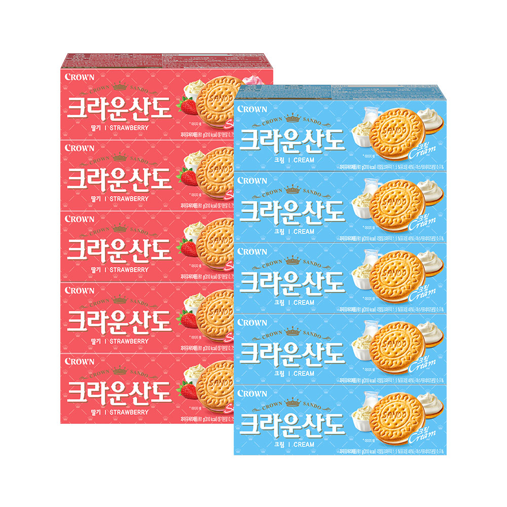 크라운 크라운산도 61g 2종 혼합 10개 (딸기 5개 + 크림 5개)2건 이상 구매 시 2천원 적립