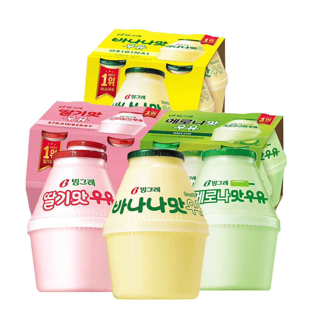 빙그레 단지우유 240ml 바나나맛 4개 + 메로나맛 4개 + 딸기맛 4개