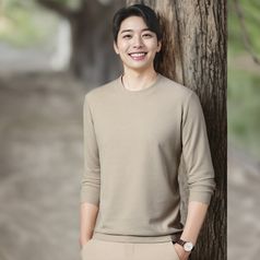 남자 정장티 와플 라운드넥 긴팔티