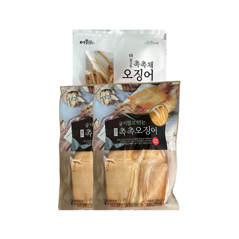 [더동진]어부예찬 국내산 촉촉오징어 왕특대 4미(2미X2봉)+오징어채 1봉(50g)