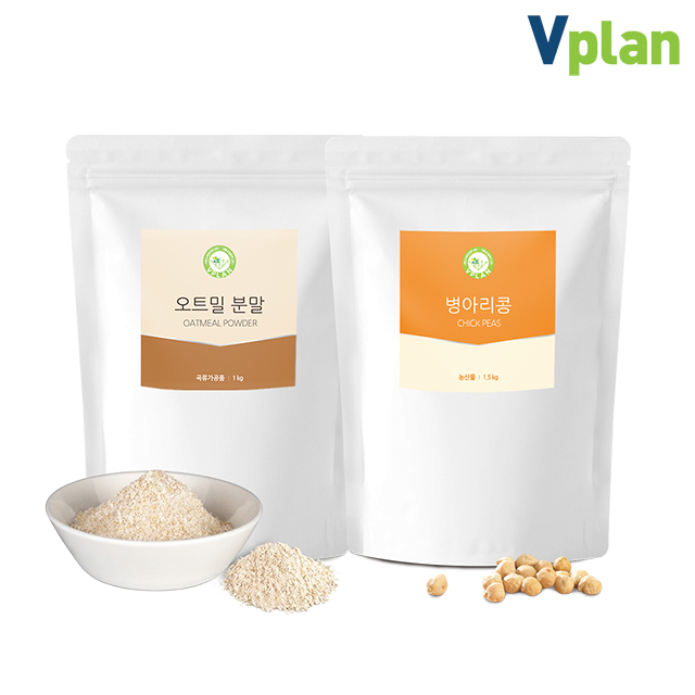 (주)라이스텍 롤드 압착 귀리 퀵 오트밀 가루 1kg+병아리콩 이집트콩 요리 간식 1.5kg