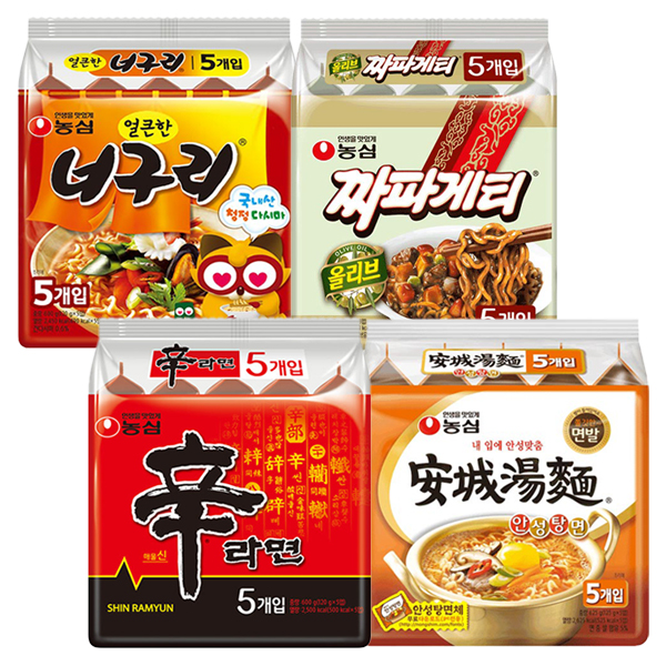 신라면 5봉 + 안성탕면 5봉 + 얼큰너구리 5봉 + 짜파게티 5봉